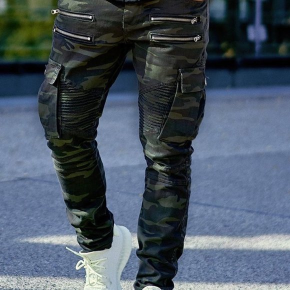 Men's Biker Jeans with Zippers Camouflage 31W32L - Picture 2 of 2